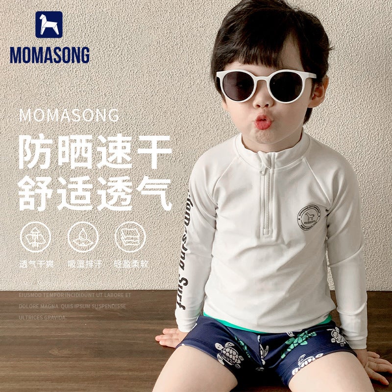 Children'S Swimsuit 2025 Summer Boys Split Long-Sleeved Sun Protection Swimsuit Suit Seaside Vacation Quick-Drying Swimsuit - Image 3